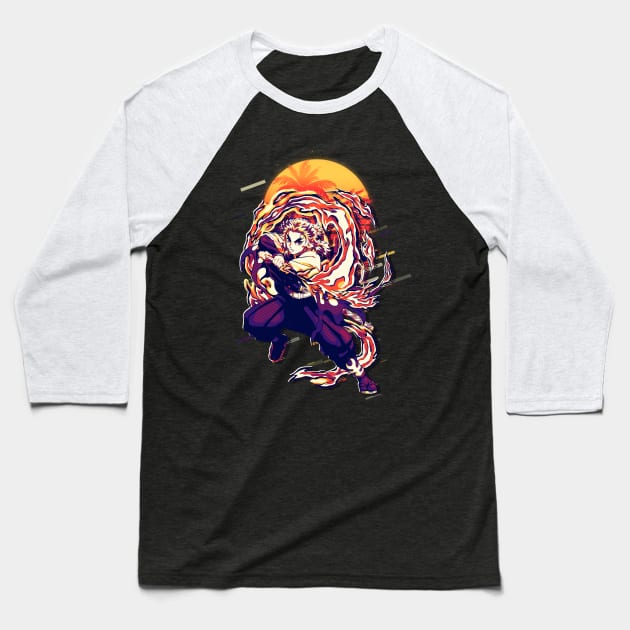 Kyojuro Rengoku Retro Art Baseball T-Shirt by SiksisArt